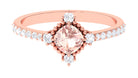 Cushion Cut Morganite Solitaire Engagement Ring with Diamond Side Stones Morganite - ( AAA ) - Quality - Rosec Jewels