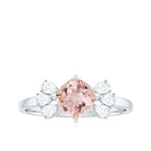 Cushion Cut Morganite Solitaire Ring with Diamond Trio Morganite - ( AAA ) - Quality - Rosec Jewels