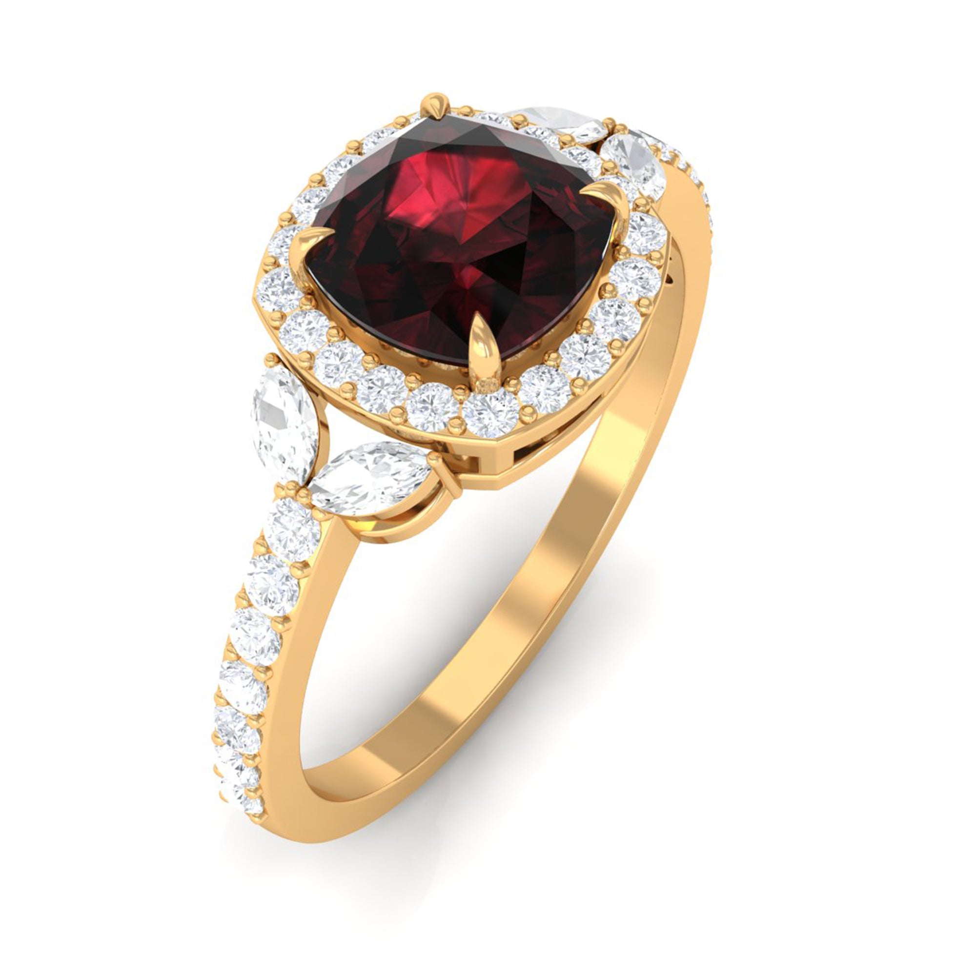 2 CT Natural Garnet Halo Engagement Ring with Diamond Garnet - ( AAA ) - Quality - Rosec Jewels