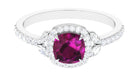 2 CT Cushion Cut Rhodolite Halo Engagement Ring with Diamond Rhodolite - ( AAA ) - Quality - Rosec Jewels