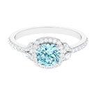 Real Aquamarine Halo Engagement Ring with Diamond Aquamarine - ( AAA ) - Quality - Rosec Jewels