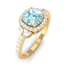 Real Aquamarine Halo Engagement Ring with Diamond Aquamarine - ( AAA ) - Quality - Rosec Jewels