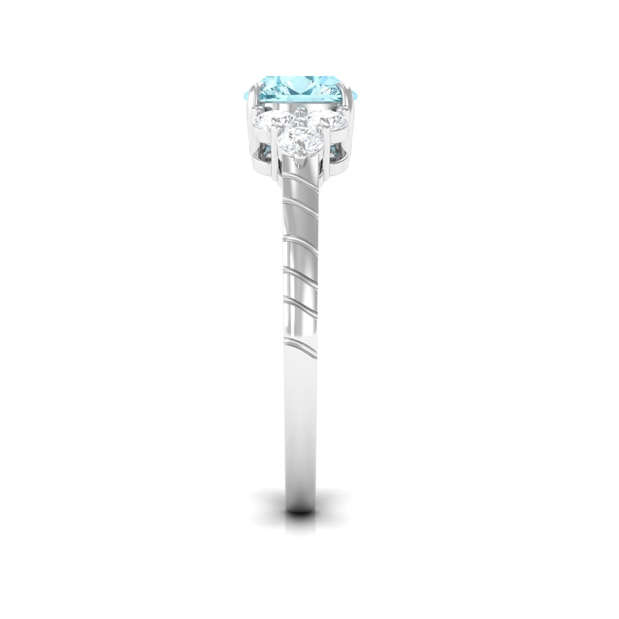 Cushion Cut Aquamarine Solitaire Ring with Diamond Aquamarine - ( AAA ) - Quality - Rosec Jewels