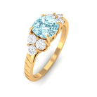 Cushion Cut Aquamarine Solitaire Ring with Diamond Aquamarine - ( AAA ) - Quality - Rosec Jewels