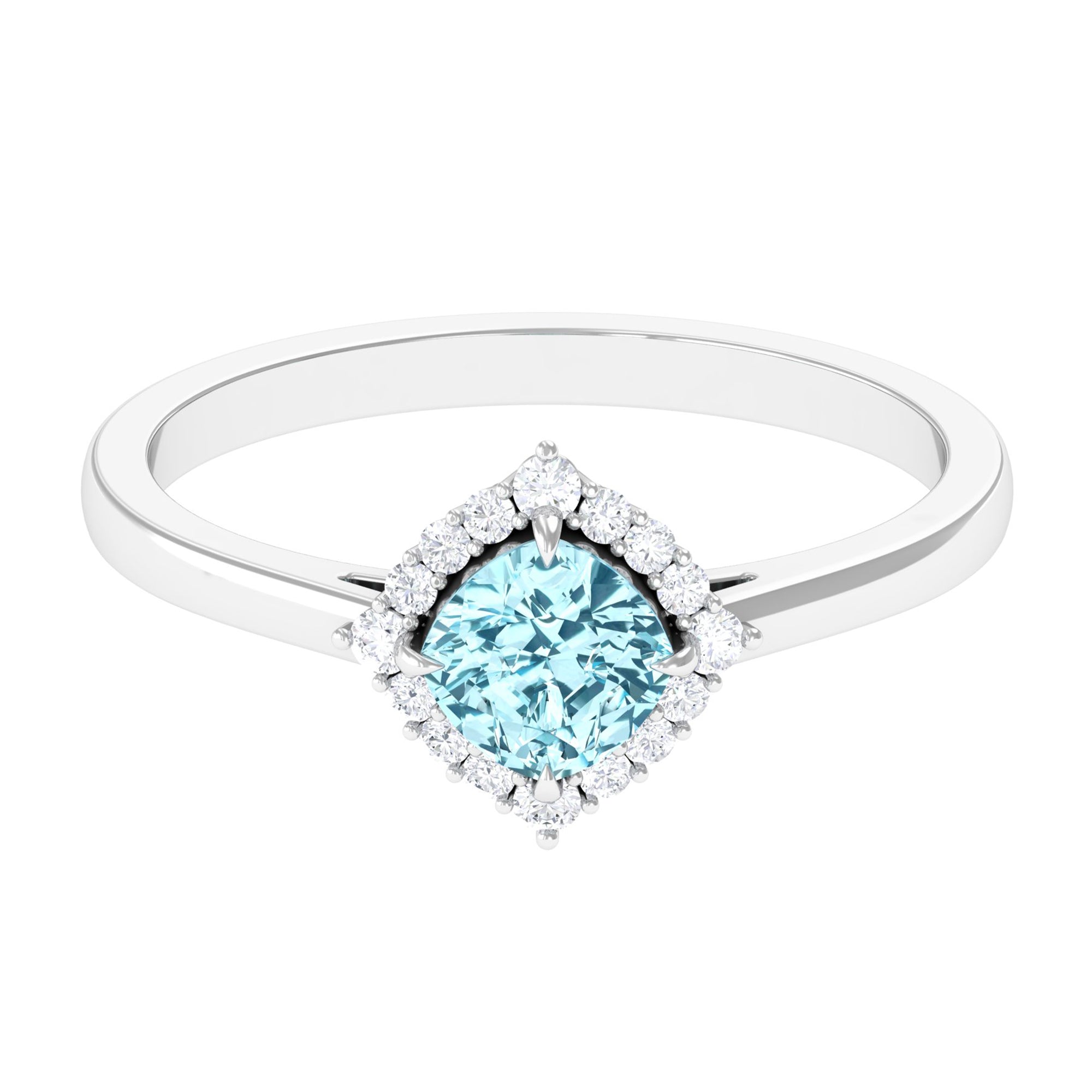 Cushion Cut Aquamarine and Diamond Halo Engagement Ring Aquamarine - ( AAA ) - Quality - Rosec Jewels