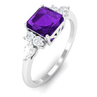 Asscher Cut Amethyst Solitaire Engagement Ring with Diamond Trio Amethyst - ( AAA ) - Quality - Rosec Jewels