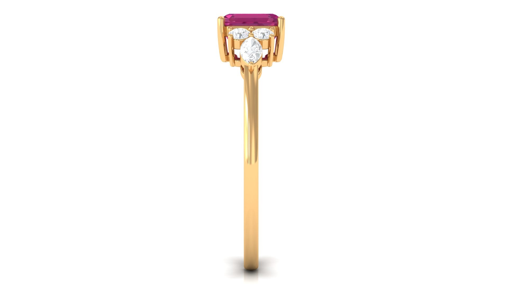 Asscher Cut Pink Tourmaline Solitaire Engagement Ring with Diamond Trio Pink Tourmaline - ( AAA ) - Quality - Rosec Jewels