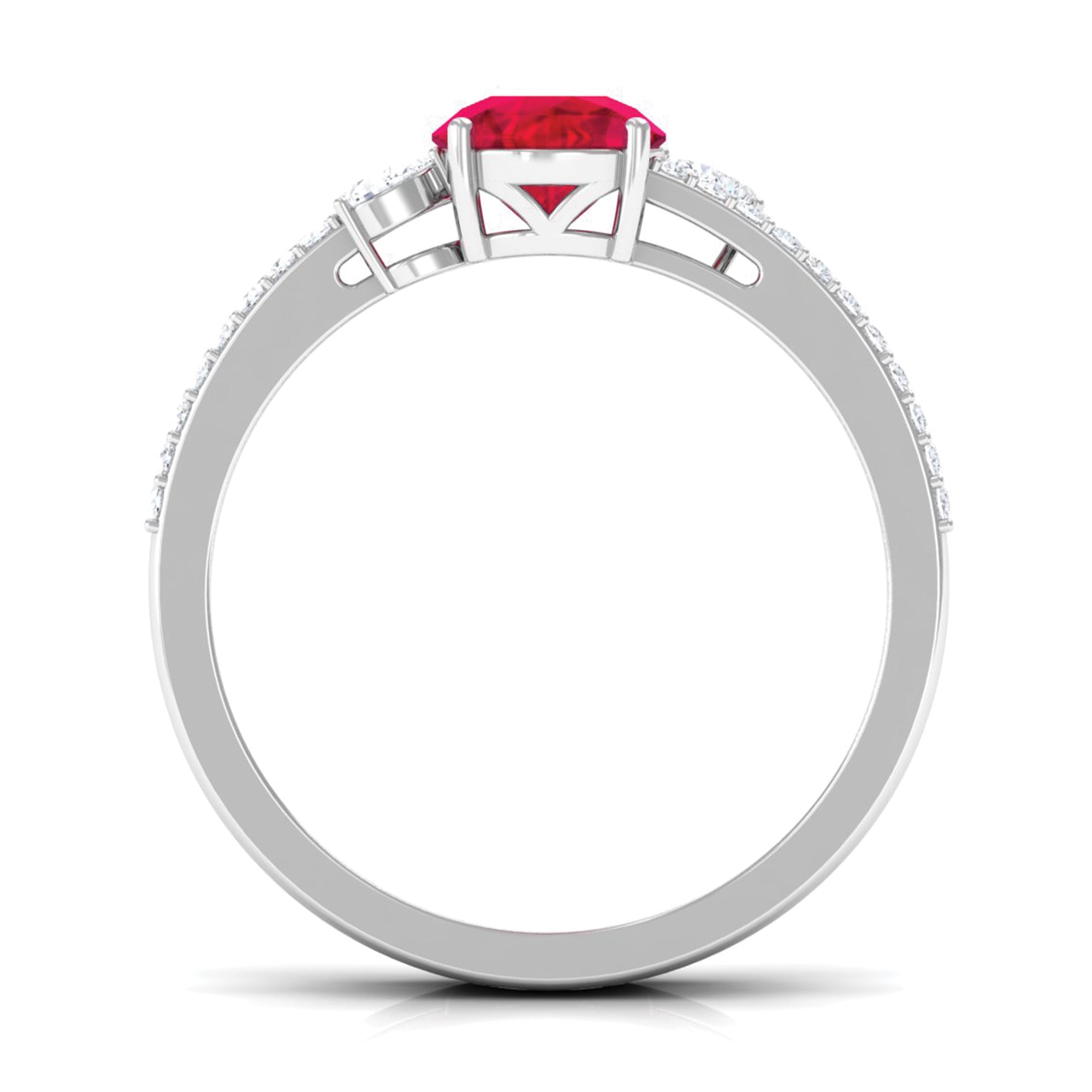 Solitaire Created Ruby Double Band Engagement Ring with Diamond Lab Created Ruby - ( AAAA ) - Quality - Rosec Jewels