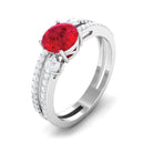 Solitaire Created Ruby Double Band Engagement Ring with Diamond Lab Created Ruby - ( AAAA ) - Quality - Rosec Jewels