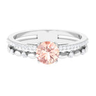 Round Shape Morganite Solitaire Double Band Ring with Diamond Morganite - ( AAA ) - Quality - Rosec Jewels