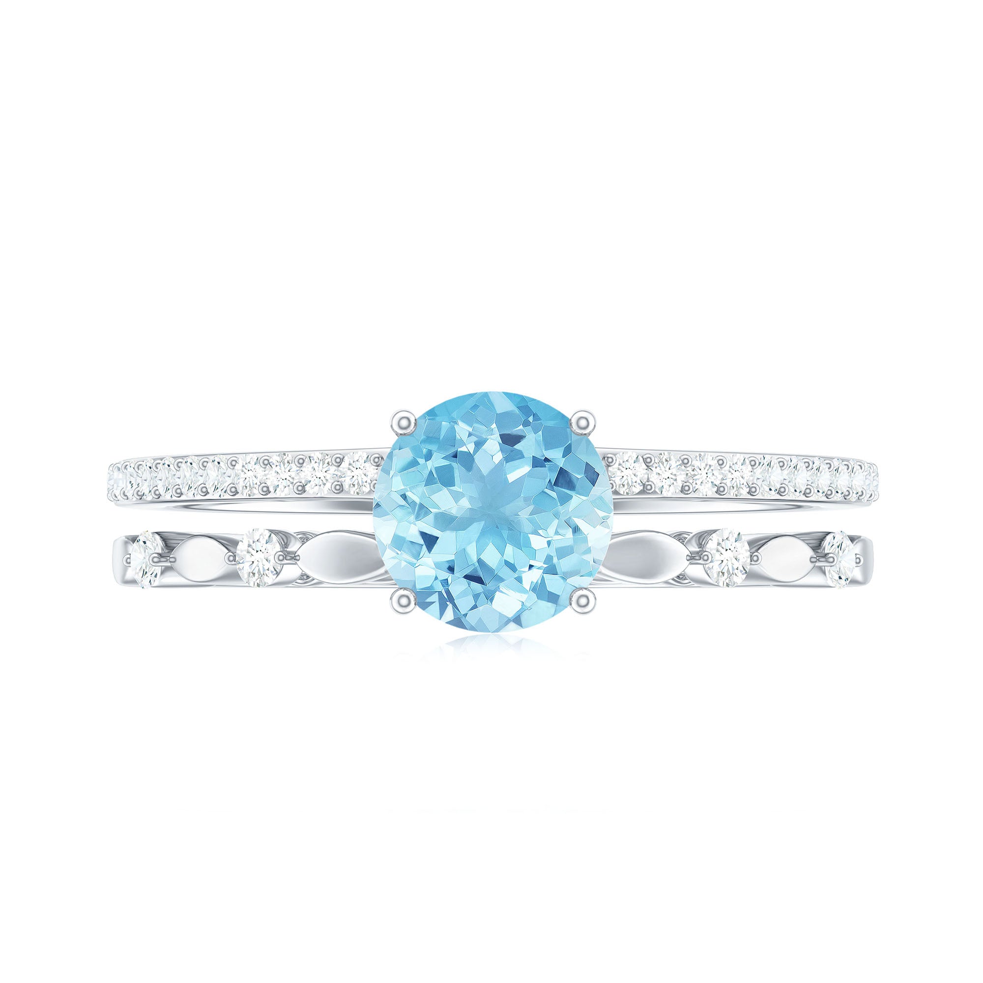 Solitaire Aquamarine and Diamond Double Band Ring Aquamarine - ( AAA ) - Quality - Rosec Jewels