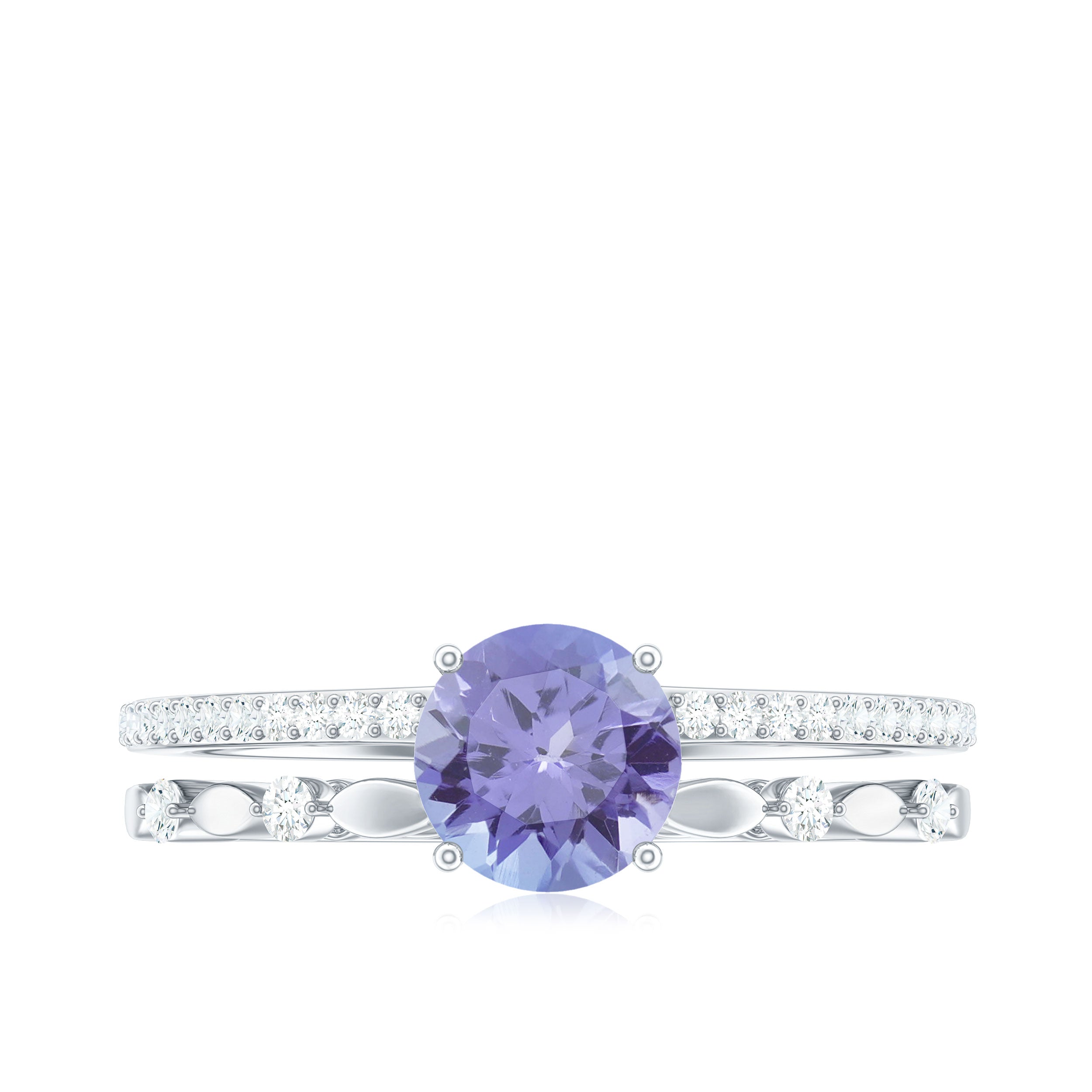 Solitaire Tanzanite and Diamond Double Band Ring Tanzanite - ( AAA ) - Quality - Rosec Jewels