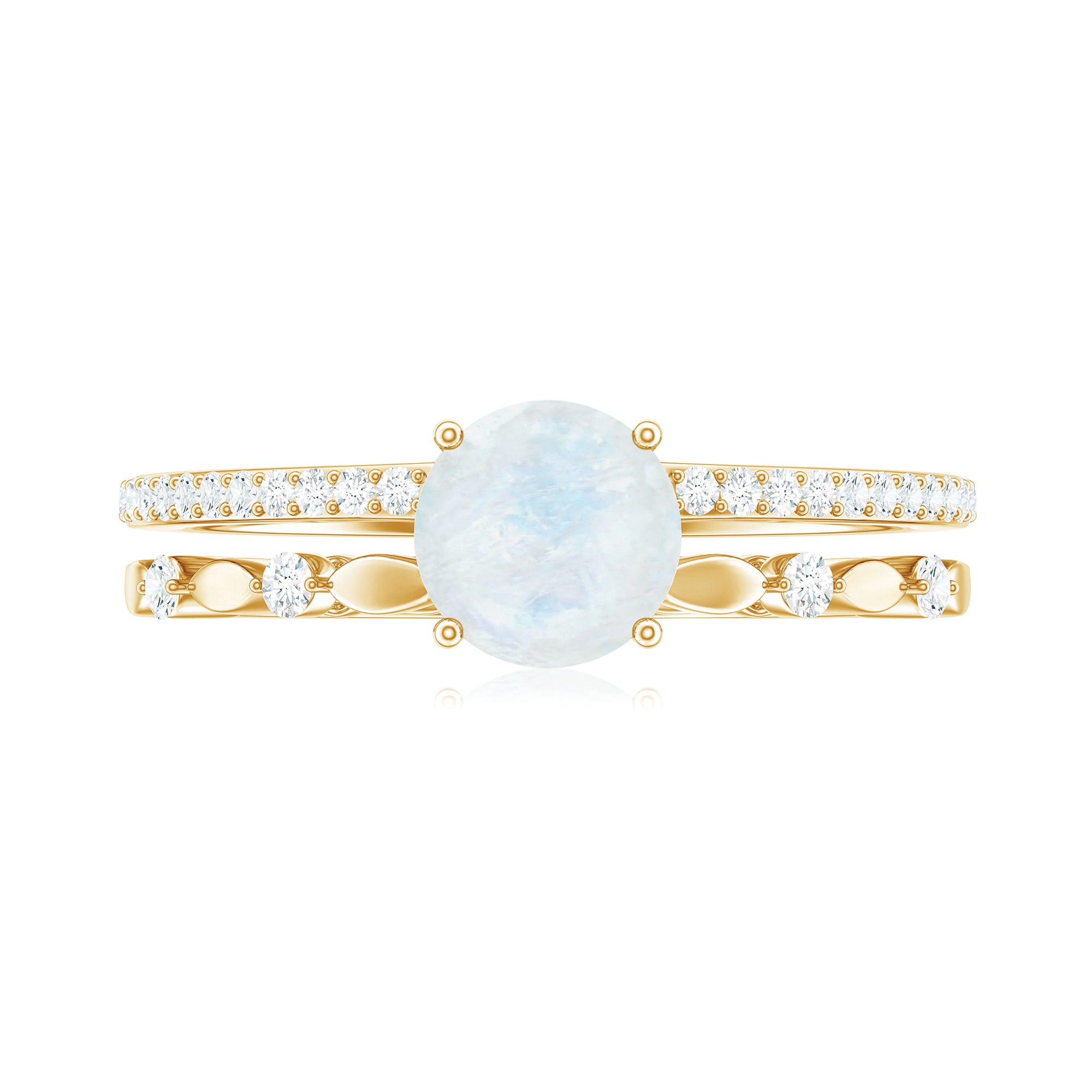 6 MM Moonstone Double Band Solitaire Engagement Ring with Diamond Moonstone - ( AAA ) - Quality - Rosec Jewels