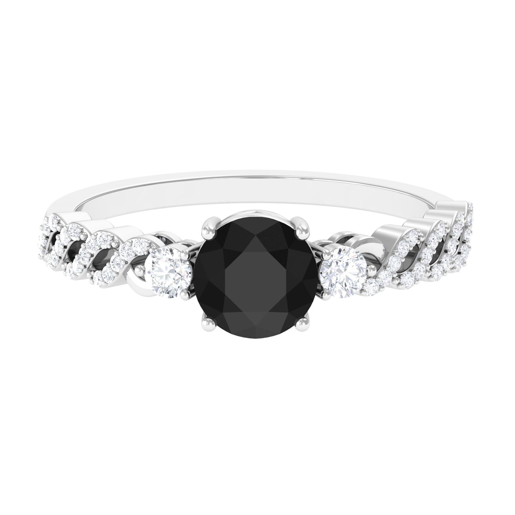 1.50 CT Black Diamond Solitaire Designer Ring with Diamond Black Diamond - ( AAA ) - Quality - Rosec Jewels