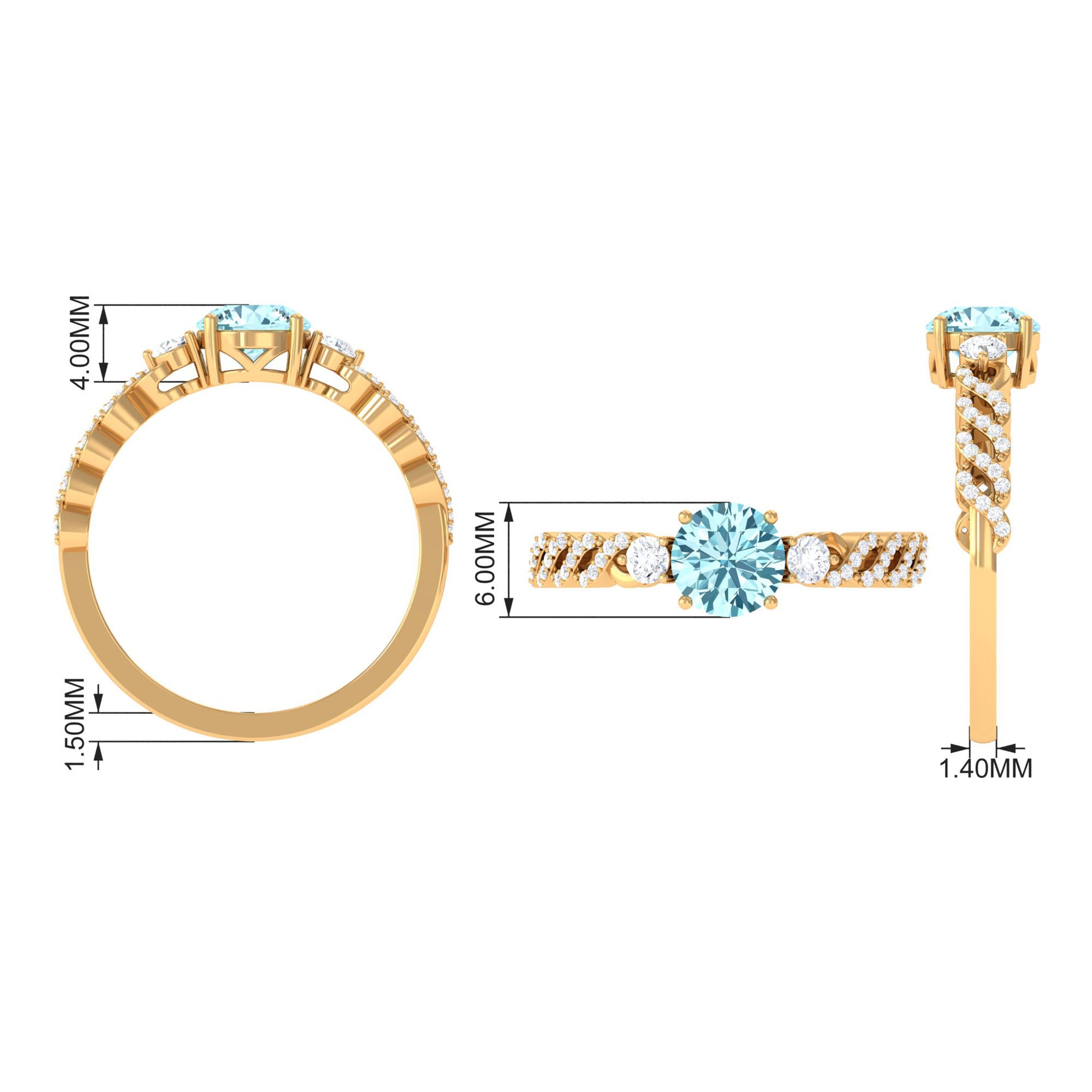 1 CT Solitaire Aquamarine and Diamond Designer Engagement Ring Aquamarine - ( AAA ) - Quality - Rosec Jewels