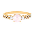 Round Shape Rose Quartz Designer Engagement Ring with Diamond Side Stones Rose Quartz - ( AAA ) - Quality - Rosec Jewels