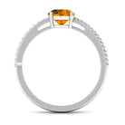 Round Citrine Solitaire Engagement Ring with Diamond Citrine - ( AAA ) - Quality - Rosec Jewels