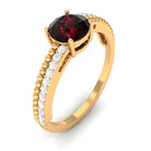 Round Garnet Solitaire Engagement Ring with Diamond Garnet - ( AAA ) - Quality - Rosec Jewels