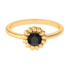 3/4 CT Round Cut Solitaire Created Black Diamond Gold Flower Ring Lab Created Black Diamond - ( AAAA ) - Quality - Rosec Jewels