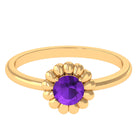 Round Cut Solitaire Amethyst Flower Ring Amethyst - ( AAA ) - Quality - Rosec Jewels