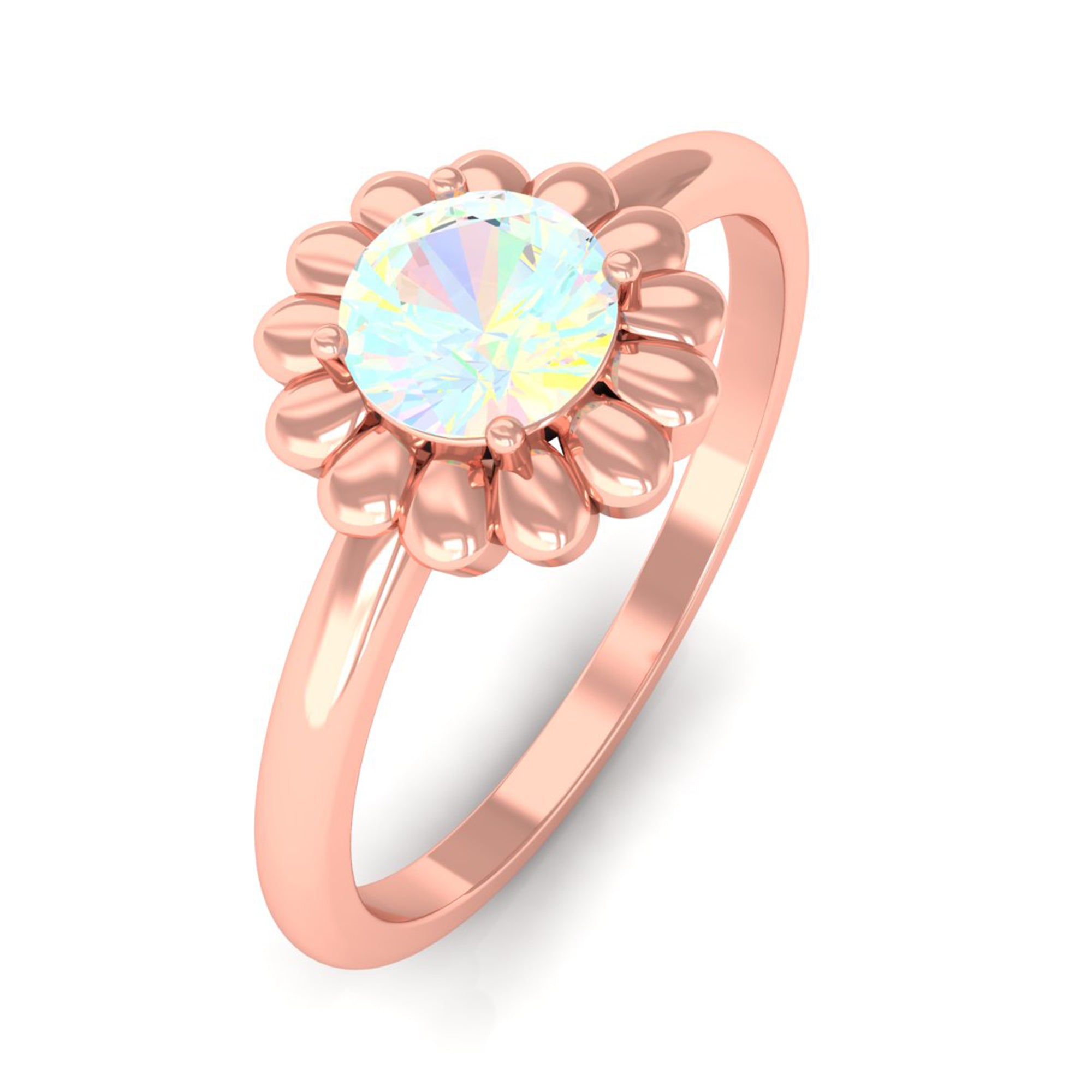 Round Cut Solitaire Ethiopian Opal Flower Ring Ethiopian Opal - ( AAA ) - Quality - Rosec Jewels