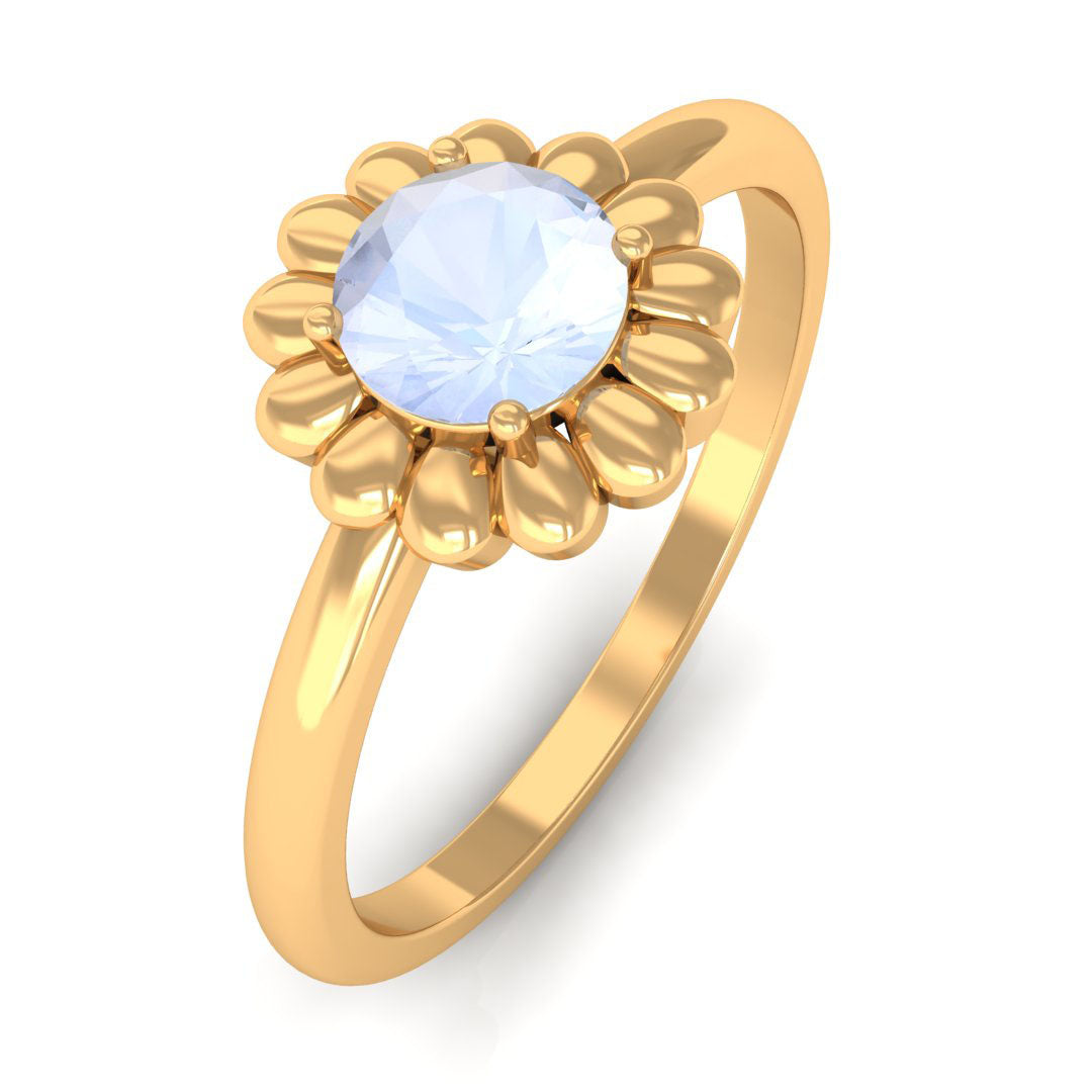 1/2 CT Round Cut Solitaire Moonstone Gold Flower Ring Moonstone - ( AAA ) - Quality - Rosec Jewels