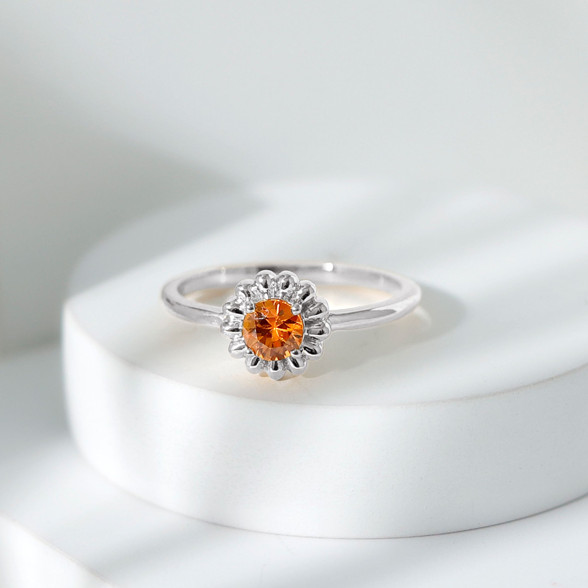 1/2 CT Round Cut Solitaire Orange Sapphire Gold Flower Engagement Ring Orange Sapphire - ( AAA ) - Quality - Rosec Jewels