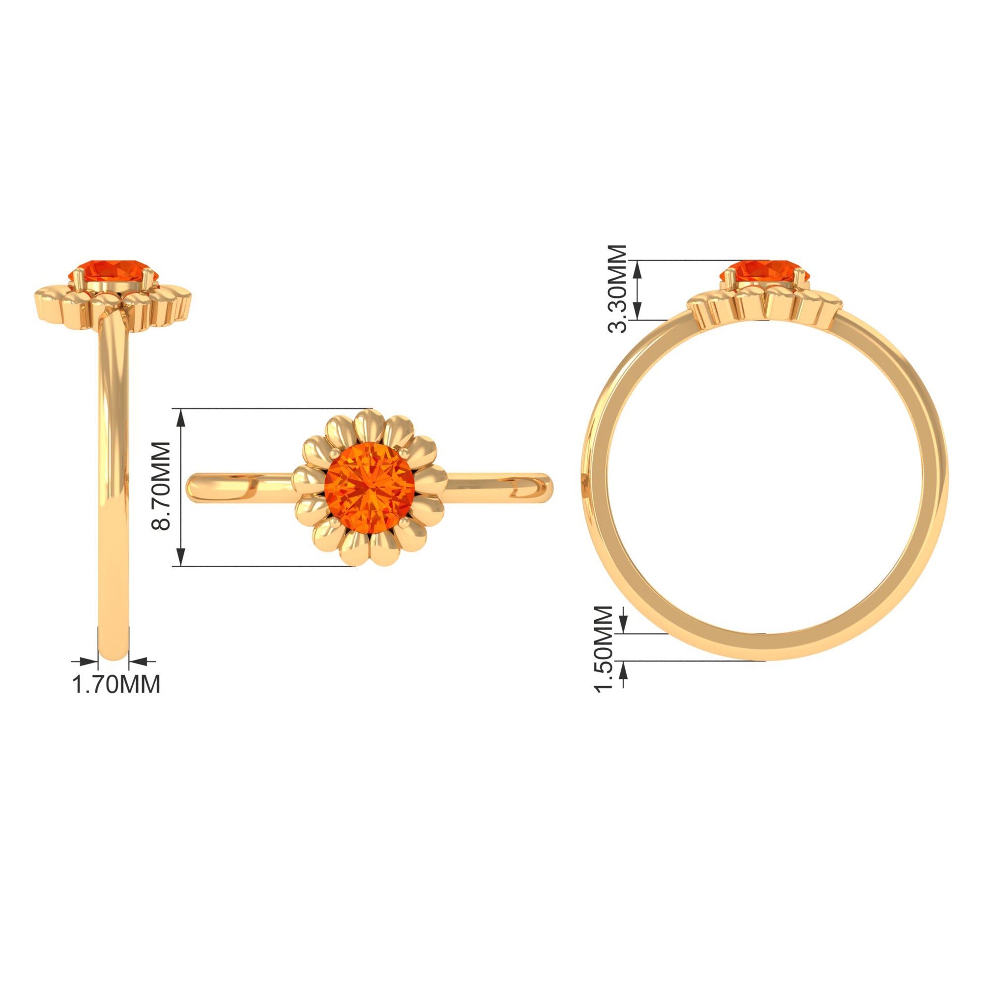 1/2 CT Round Cut Solitaire Orange Sapphire Gold Flower Engagement Ring Orange Sapphire - ( AAA ) - Quality - Rosec Jewels