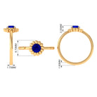 5 MM Round Lab Created Blue Sapphire Gold Floral Solitaire Ring in Prong Setting Lab Created Blue Sapphire - ( AAAA ) - Quality - Rosec Jewels