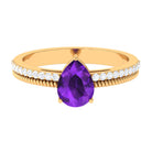 Pear Shaped Amethyst and Diamond Solitaire Ring with Twisted Rope Amethyst - ( AAA ) - Quality - Rosec Jewels