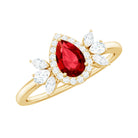 Pear Shape Created Ruby Halo Engagement Ring with Diamond Lab Created Ruby - ( AAAA ) - Quality - Rosec Jewels