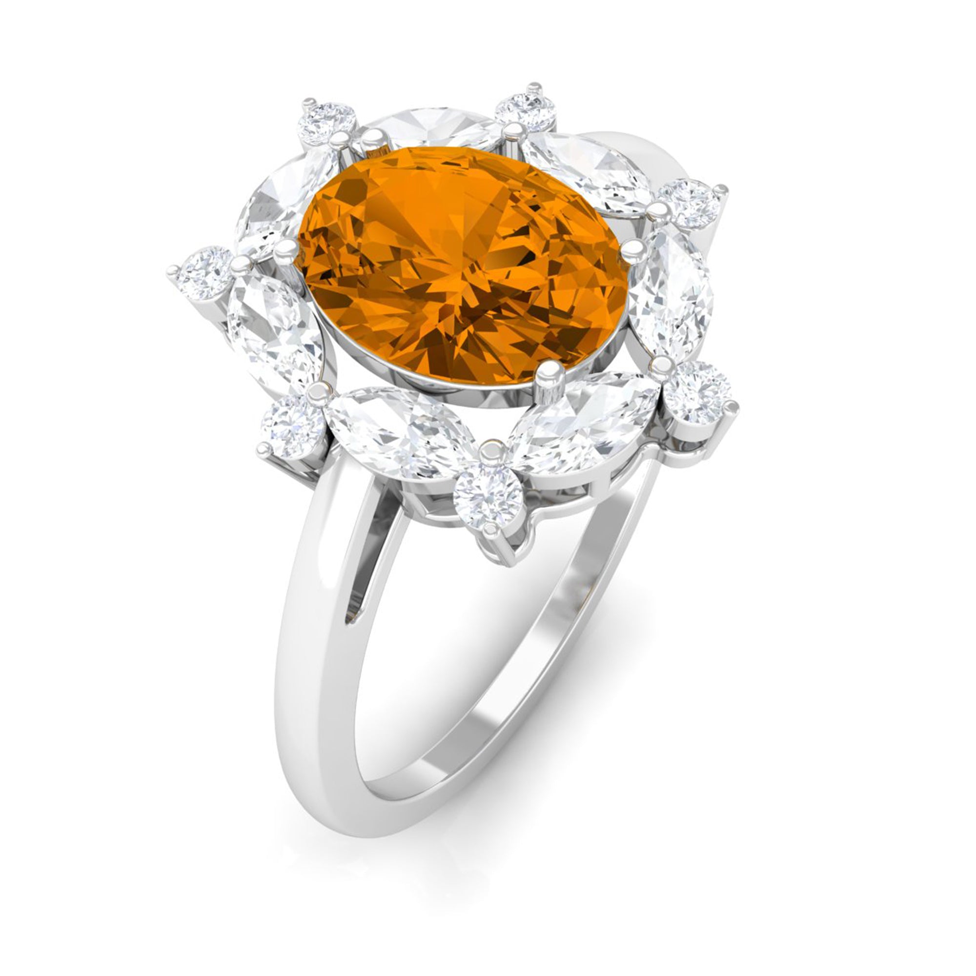 1.75 CT Oval Citrine Designer Halo Engagement Ring with Moissanite Citrine - ( AAA ) - Quality - Rosec Jewels