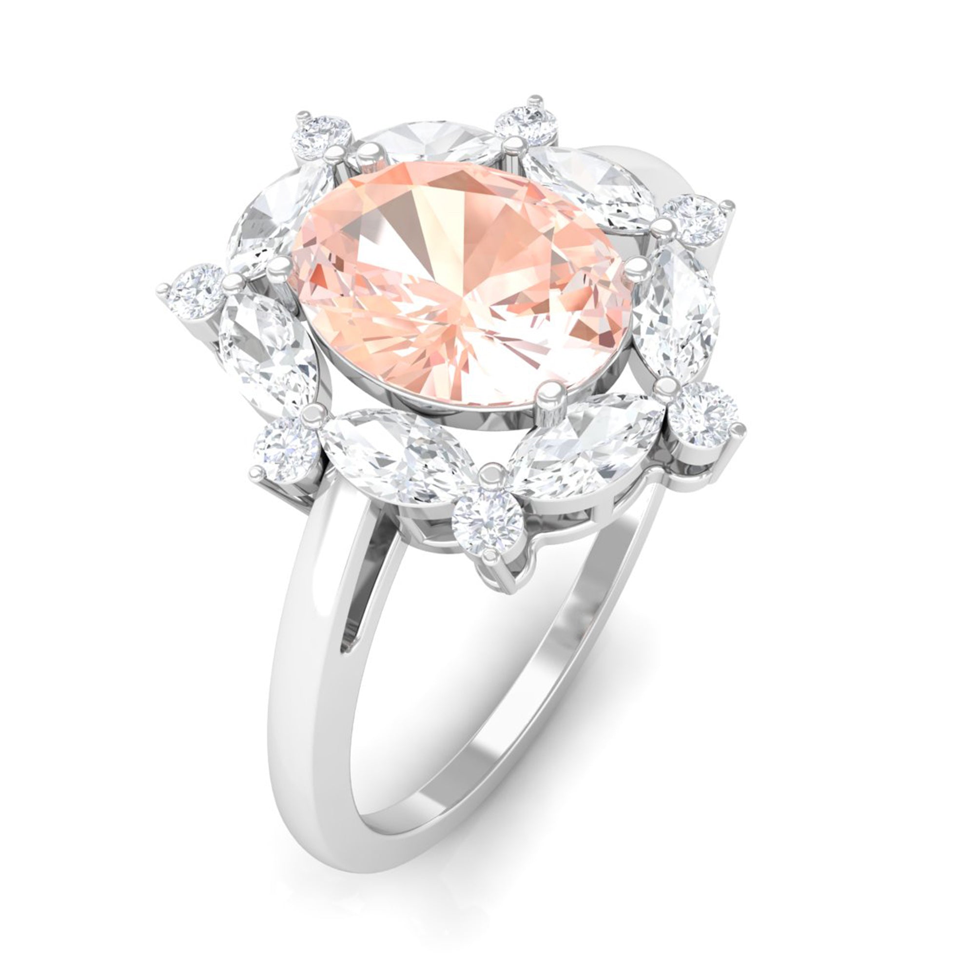 Morganite Designer Halo Engagement Ring with Moissanite Morganite - ( AAA ) - Quality - Rosec Jewels