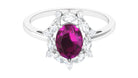 Rhodolite Designer Halo Engagement Ring with Moissanite Rhodolite - ( AAA ) - Quality - Rosec Jewels