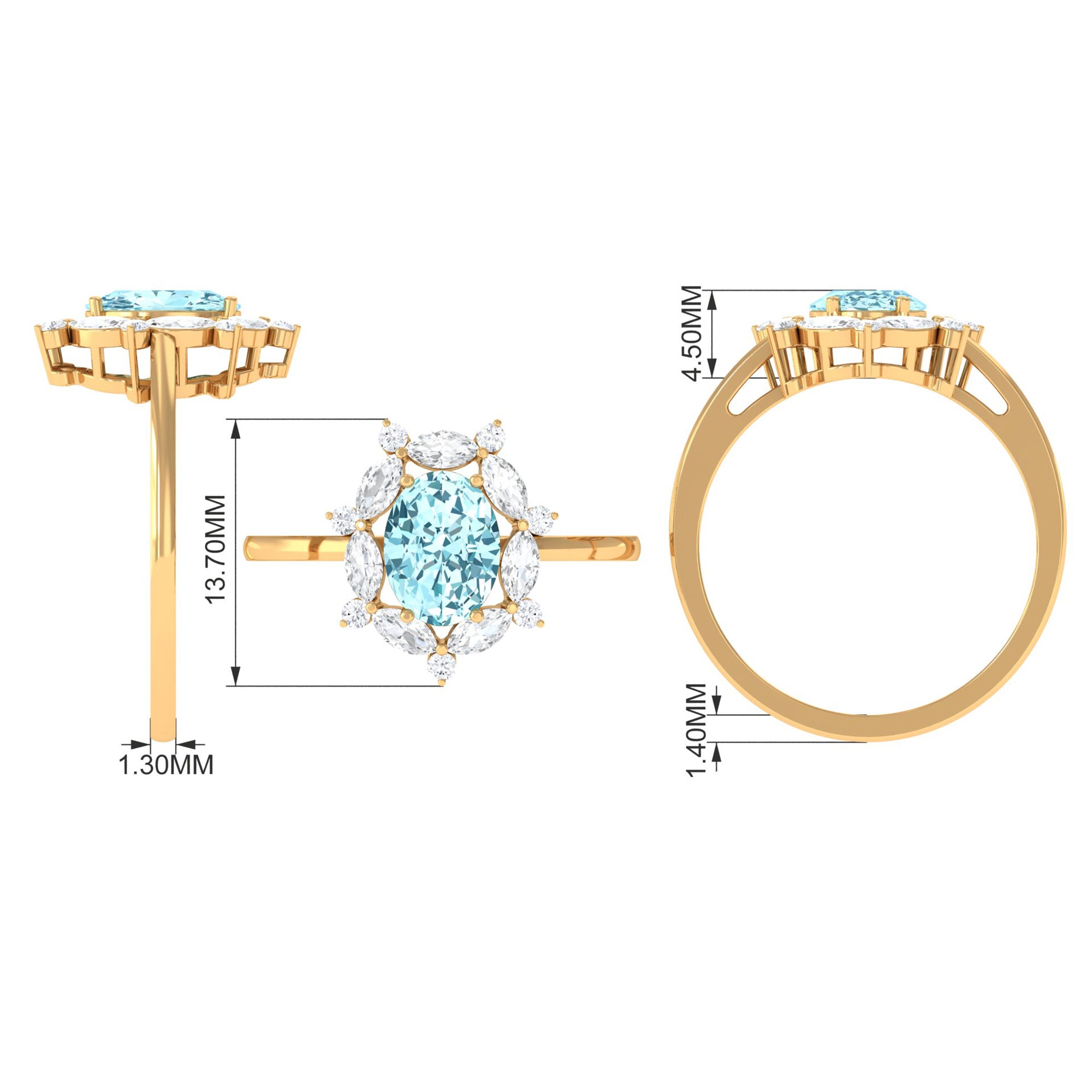 1.75 CT Aquamarine Designer Halo Engagement Ring with Moissanite Aquamarine - ( AAA ) - Quality - Rosec Jewels