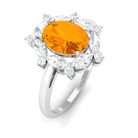 Fire Opal Designer Halo Engagement Ring with Moissanite Fire Opal - ( AAA ) - Quality - Rosec Jewels