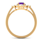 Oval Amethyst Halo Cocktail Ring with Diamond Amethyst - ( AAA ) - Quality - Rosec Jewels