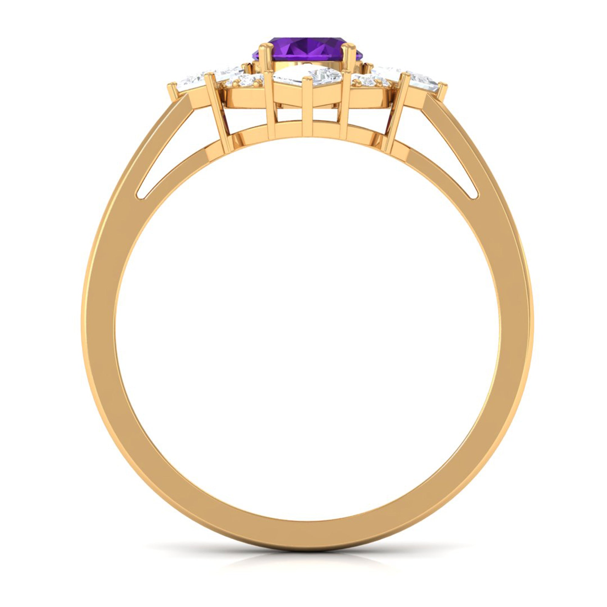 Oval Amethyst Halo Cocktail Ring with Diamond Amethyst - ( AAA ) - Quality - Rosec Jewels