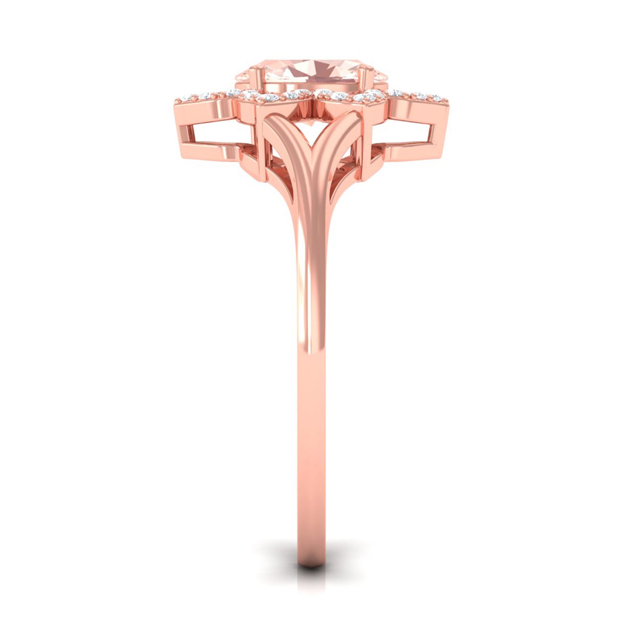 Oval Morganite and Diamond Flower Engagement Ring in Split Shank Morganite - ( AAA ) - Quality - Rosec Jewels