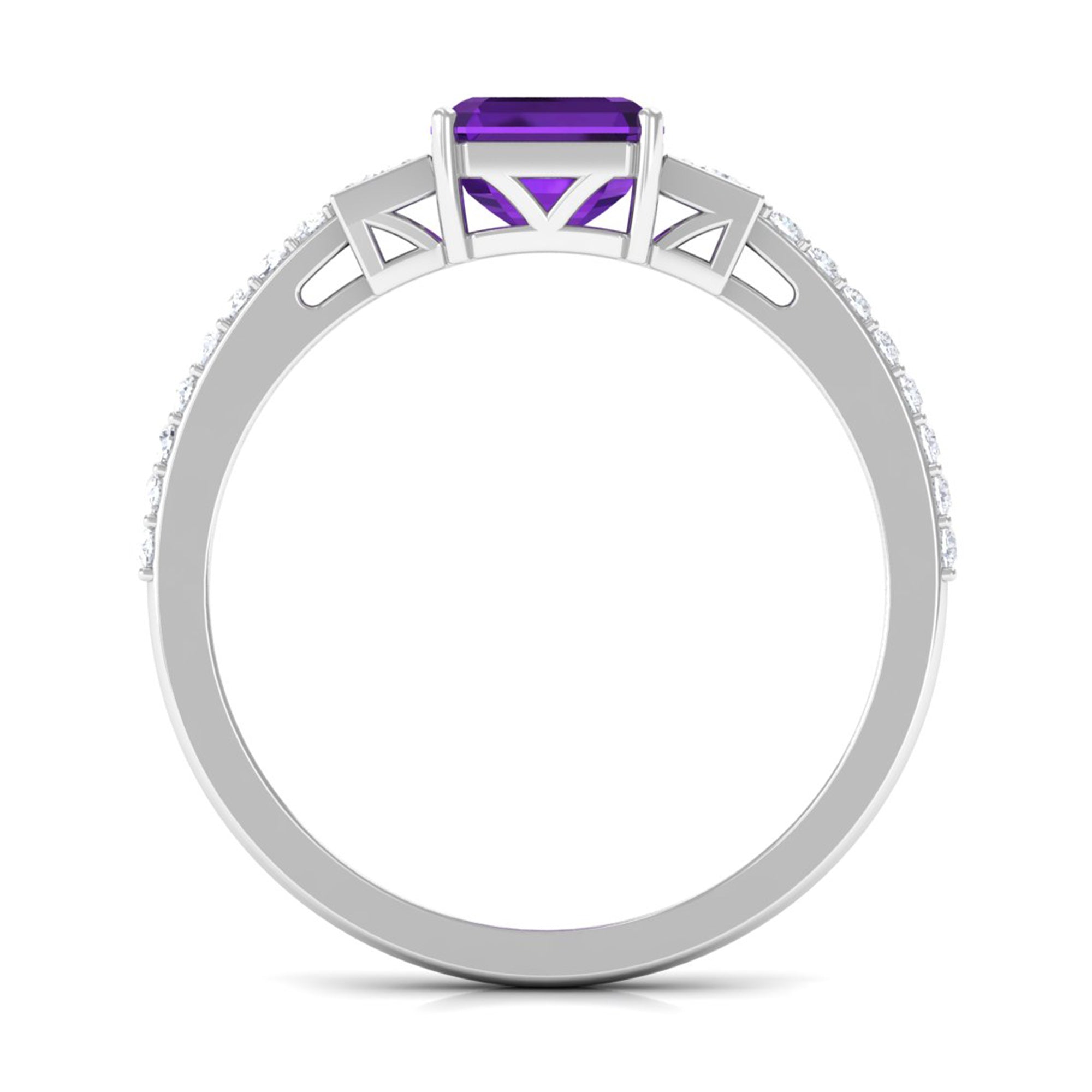 Asscher Cut Amethyst Solitaire Engagement Ring with Diamond Amethyst - ( AAA ) - Quality - Rosec Jewels