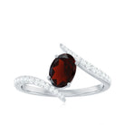 Solitaire Garnet Bypass Engagement Ring with Diamond Garnet - ( AAA ) - Quality - Rosec Jewels