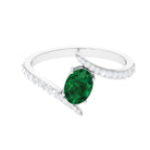 Oval Shape Lab Grown Emerald Solitaire Bypass Ring with Moissanite - Rosec Jewels