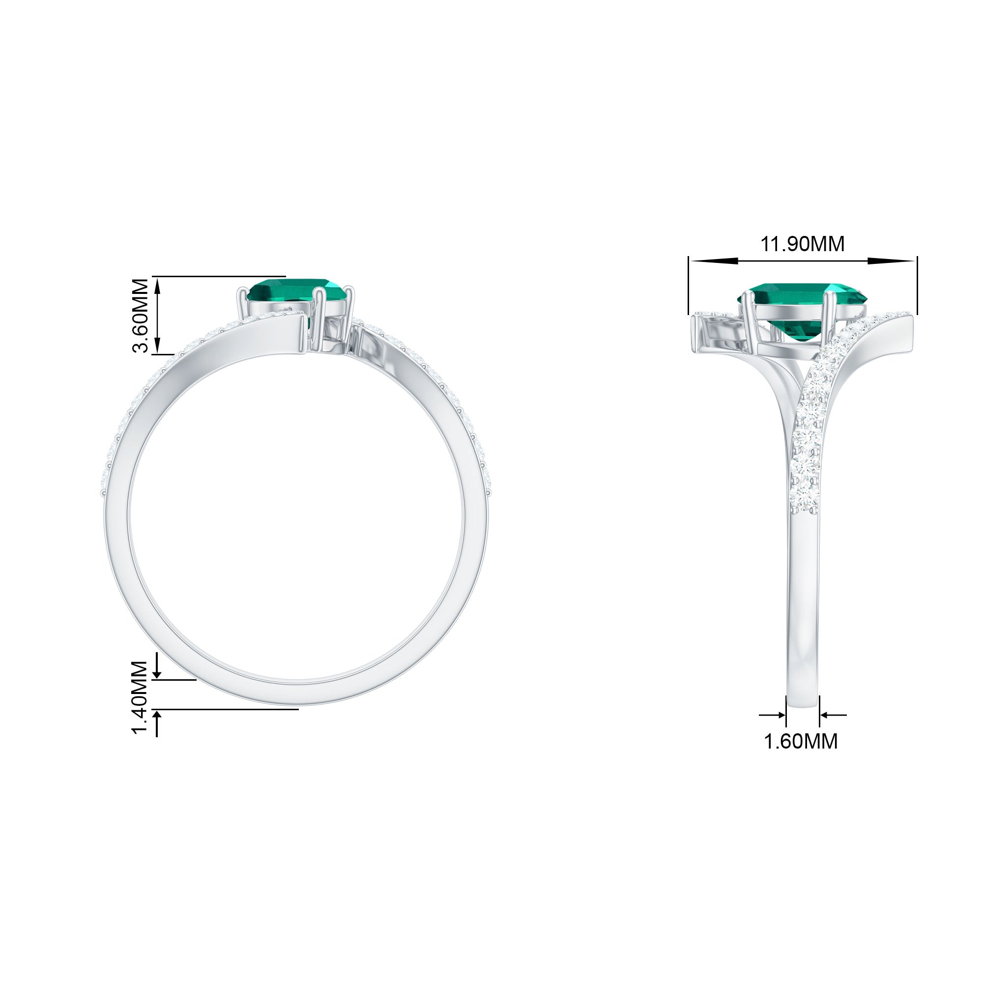 Oval Shape Lab Grown Emerald Solitaire Bypass Ring with Moissanite Lab Created Emerald - ( AAAA ) - Quality - Rosec Jewels