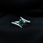 Oval Shape Lab Grown Emerald Solitaire Bypass Ring with Moissanite - Rosec Jewels