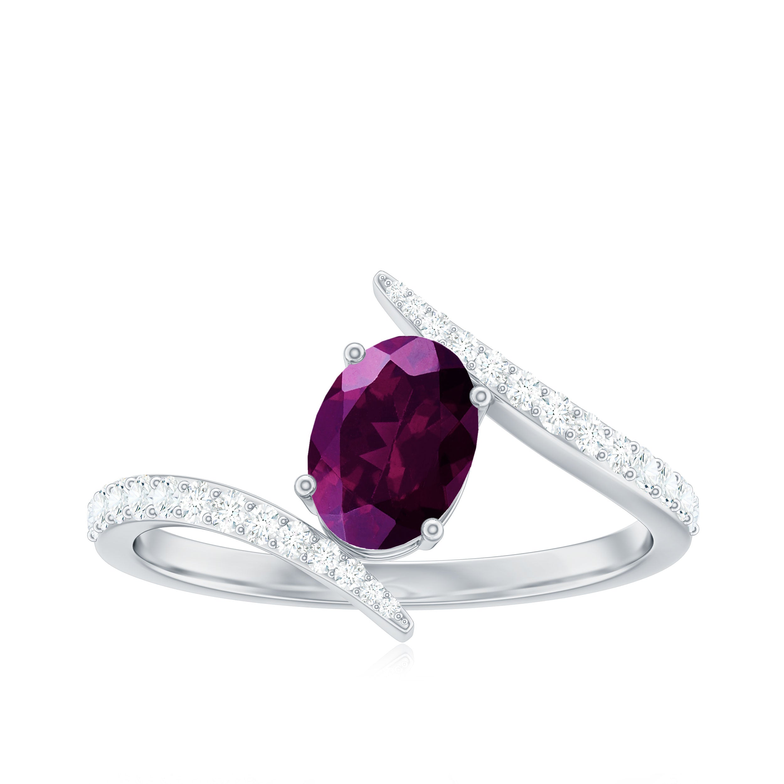 1.5 CT Solitaire Rhodolite Bypass Engagement Ring with Diamond Rhodolite - ( AAA ) - Quality - Rosec Jewels