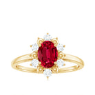 Oval Lab-Created Ruby Floral Halo Ring with Diamond Lab Created Ruby - ( AAAA ) - Quality - Rosec Jewels