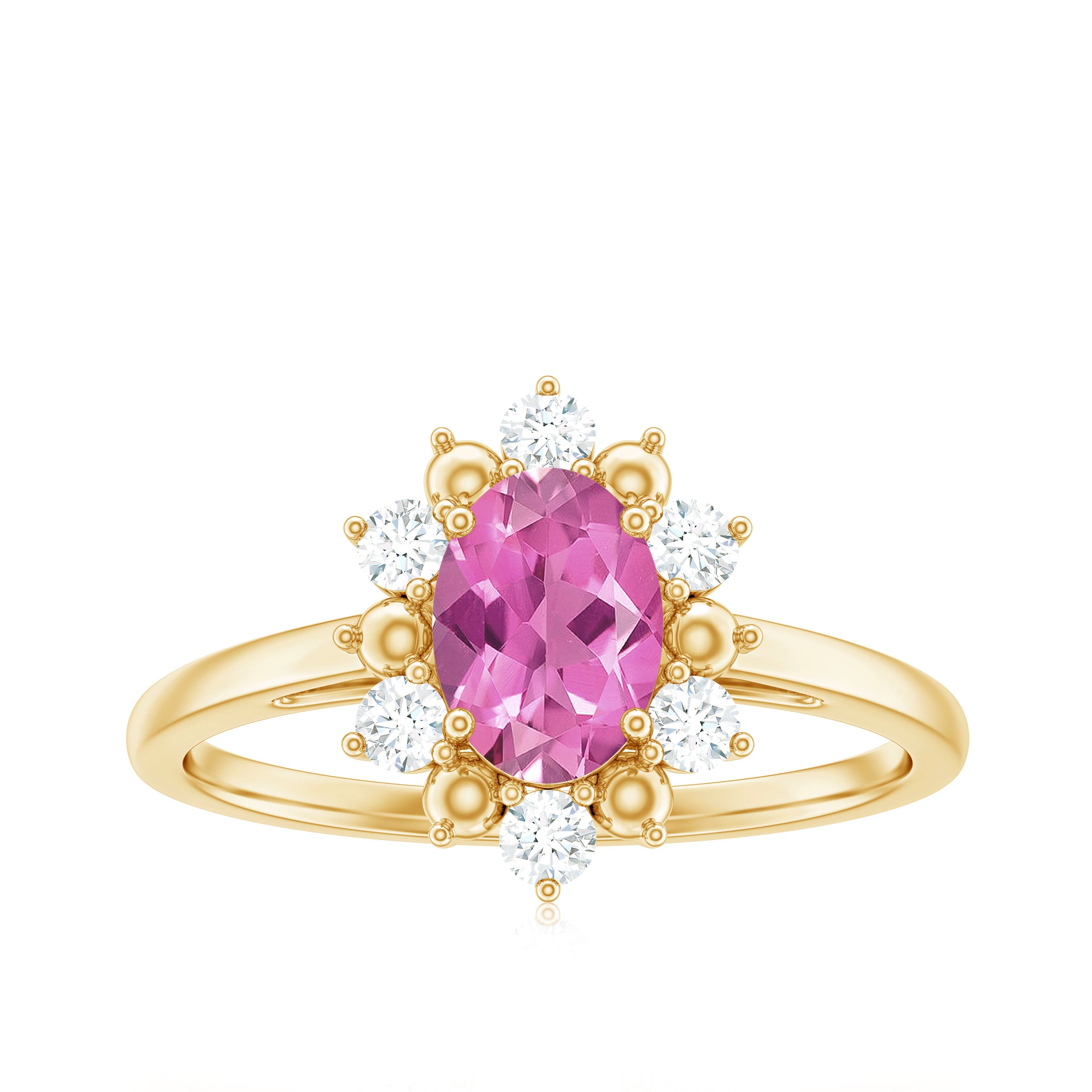 Oval Pink Tourmaline Floral Halo Engagement Ring with Diamond Pink Tourmaline - ( AAA ) - Quality - Rosec Jewels