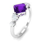 Asscher Cut Amethyst Solitaire Ring with Moissanite Side Stone Amethyst - ( AAA ) - Quality - Rosec Jewels