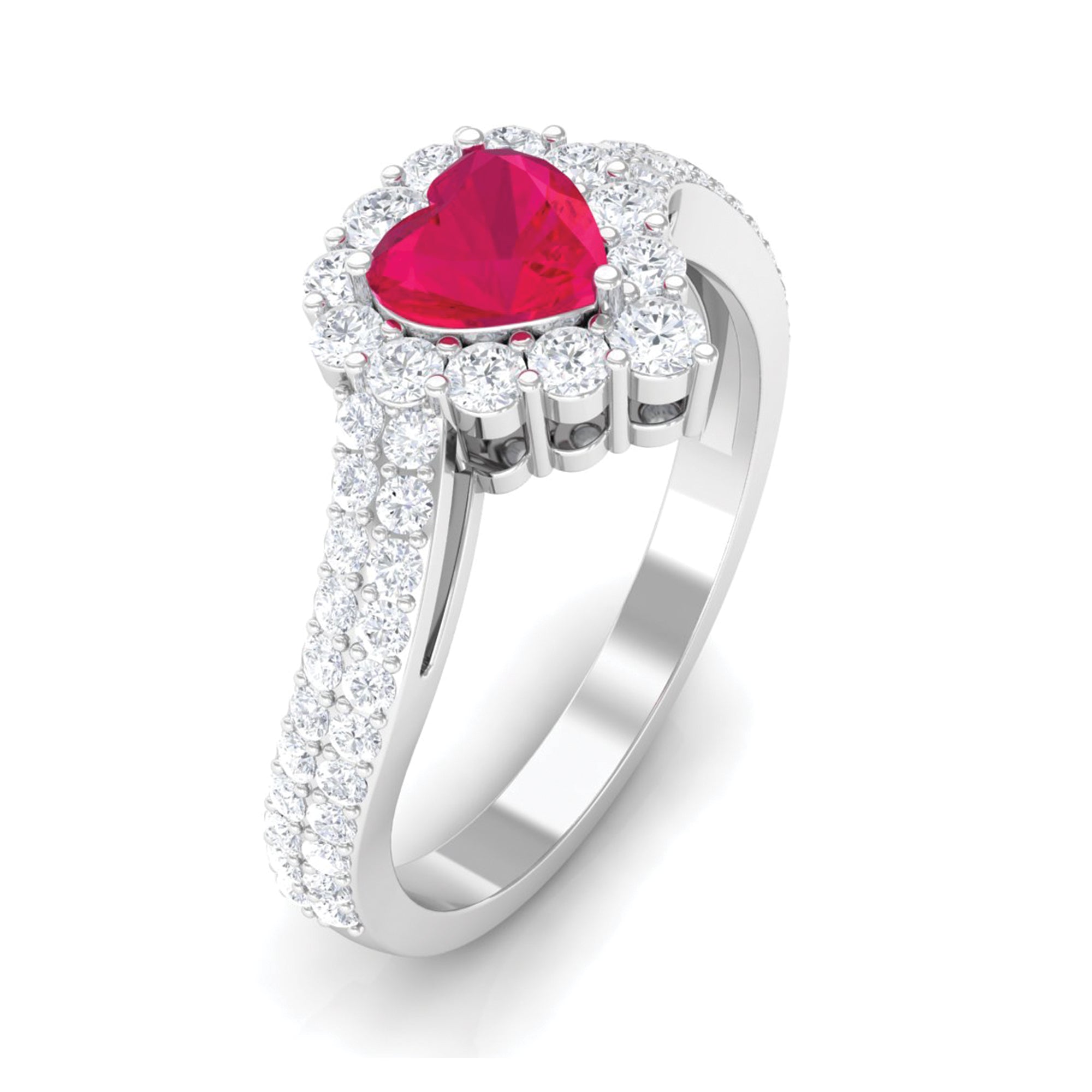 1.75 CT Heart Shape Ruby Bypass Engagement Ring with Diamond Ruby - ( AAA ) - Quality - Rosec Jewels