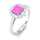 Asscher Cut Created Pink Sapphire Halo Engagement Ring with Diamond Lab Created Pink Sapphire - ( AAAA ) - Quality - Rosec Jewels